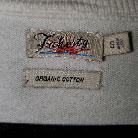 Faherty Sconset Organic Cotton Cashmere V Neck Old Money Sweater Ivory Stripe S - Picture 8 of 12